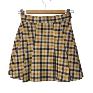 Free People Checkered Mini Skirt - Navy & Gold Tweed